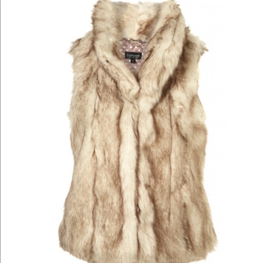 Topshop faux fur vest with fun polka dot lining